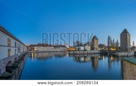 Strasbourg, medieval bridge Ponts Couverts is located in the historic district 