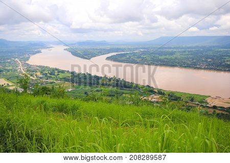Beautiful of landscape View Mekong River at Wat Pha Tak Suea in Nongkhai, Thailand