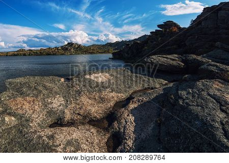 Beauty view on Kolyvan lake - a lake at the foot of the northern slope of the Kolyvan Ridge in the Altai Territory of Russia