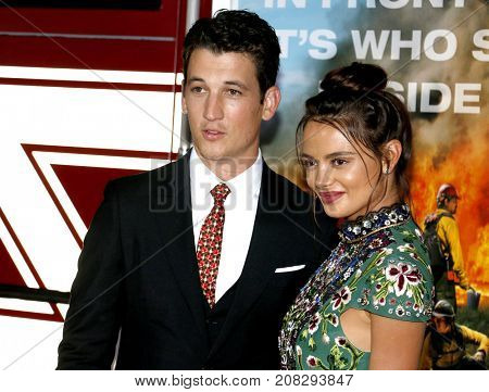 Miles Teller and Keleigh Sperry at the Los Angeles premiere of 'Only The Brave' held at the Regency Village Theatre in Westwood, USA on October 8, 2017.