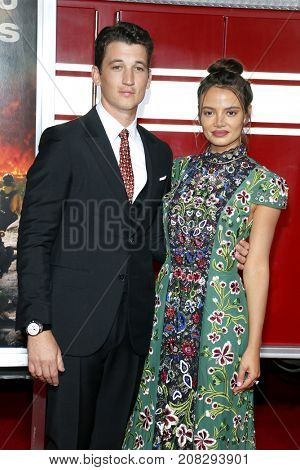 Miles Teller and Keleigh Sperry at the Los Angeles premiere of 'Only The Brave' held at the Regency Village Theatre in Westwood, USA on October 8, 2017.