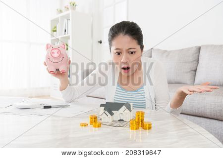 Young Pretty Housewife Holding Piggy Bank