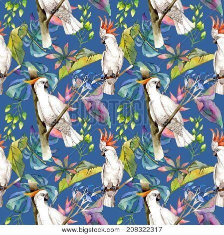 Tropical Hawaii leaves pattern in a watercolor style. Aquarelle wild flower for background, texture, wrapper pattern, frame or border.