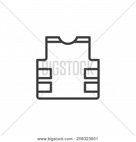 Bulletproof vest line icon, outline vector sign, linear style pictogram isolated on white. Flak jacket symbol, logo illustration. Editable stroke