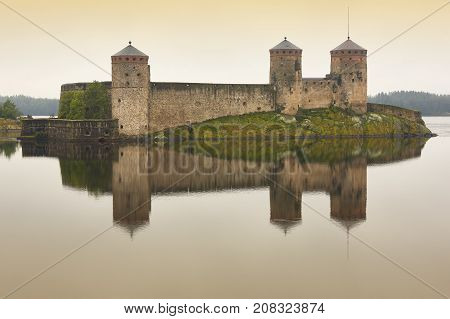 Savolinna castle fortress at dawn. Finland landmark. Finnish heritage. Horizontal