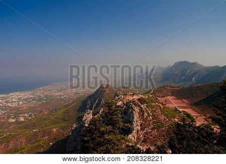 Panorama of Northen Cyprus from the top of Saint Hilarion Castle at Kirenia Northen Cyprus