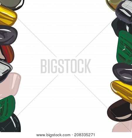 Banner with jewelry stones in cartoon style. For print, shop and creative design. Vector illustration. Isolated on white