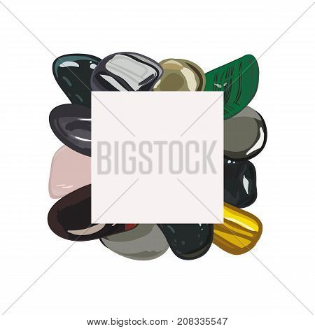 Banner with jewelry stones in cartoon style. For print, shop and creative design. Vector illustration. Isolated on white