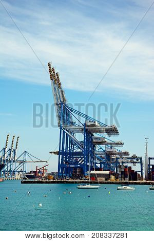 BIRZEBBUGA, MALTA - APRIL 1, 2017 - Container cranes in the port Birzebbuga Malta Europe, April 1, 2017.