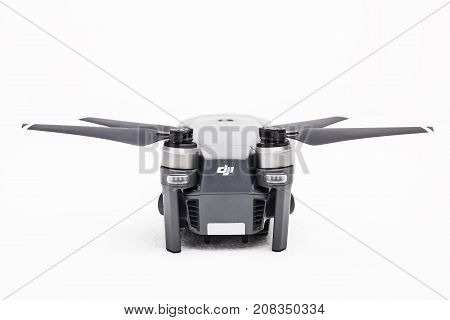 DJI Mavic Pro drone: ISRAEL, OCTOBER 2, 2017. Closeup, on white background. One of the most portable drones in the market, with 4k ultra hd.