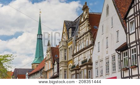 Panorama Of Colorful Historic Facades In The Center Of Hameln