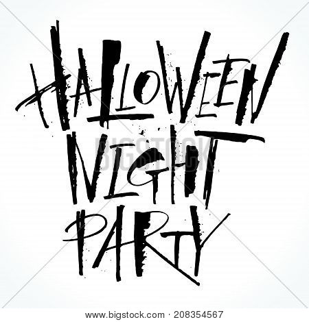 Halloween Night Party lettering. Handwritten modern calligraphy, brush painted letters. Vector illustration. Template for banners, posters, flyers, greeting cards or photo overlays.
