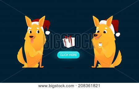 Christmas puppy character illustration. Card, banner, flyer, invitation design Vector cartoon dog
