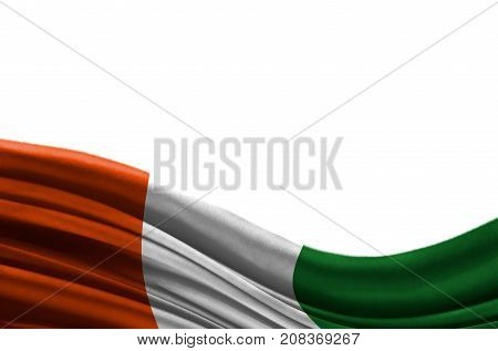 Grunge colorful flag Cote d,lvoire with copyspace for your text or images,isolated on white background. Close up, fluttering downwind.
