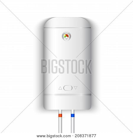White gas boiler electric water heater with controller and indicator of the heating water on white background. Vector illustration
