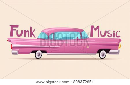 Retro car. Vintage lowrider. Cartoon vector illustration. Oldschool style. For stickers, banners logo