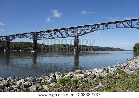 Formerly the Poughkeepsie Bridge the Walkway Over the Hudson is the world's longest elevated pedestrian bridge spanning 1.28 miles over the Hudson River in upstate New York.