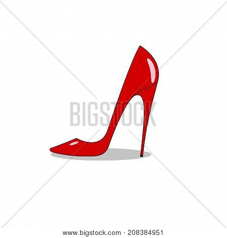 Femail red sexy lacquered leather shoe with high heel isolated on white background. - Stock vector