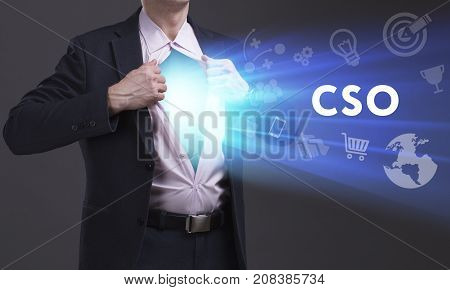 Business, Technology, Internet And Network Concept. Young Businessman Shows The Word: Cso