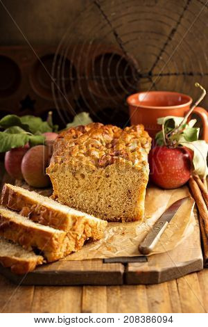 Apple bread rustic style with freshy picked apples and cinnamon, fall baking concept