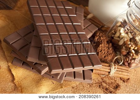 Chocolate Bars, Nuts, Cinnamon, Cocoa And Milk