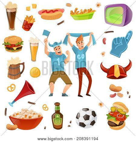 fan paraphernalia sport bar items and fans set on a white background