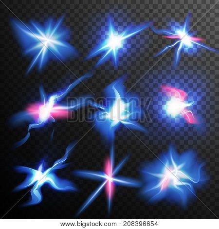 Blue Stars Bursts Glow Light Effect Vector. Magic Flash Energy Light Ray. Good For Banners, Brochure, Christmas Concept. Transparent Background