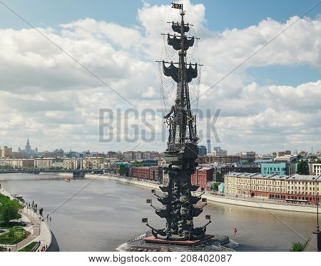 MOSCOW, RUSSIA - JUNE 07, 2017: Monument to Peter the Great in Moscow. The monument to Peter the Great in Moscow was built in 1997.