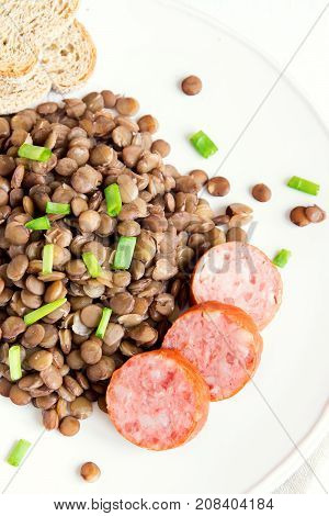 Green Lentil With Homemade Sausage