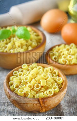 Ditalini Macaroni. Pasta Rings. Tubettini And Thimbles. Anellini.