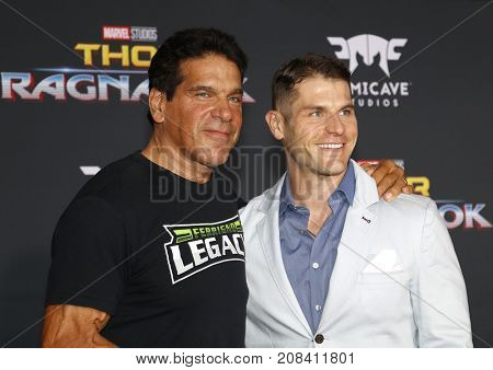 Lou Ferrigno and Louis Ferrigno Jr. at the World premiere of 'Thor: Ragnarok' held at the El Capitan Theatre in Hollywood, USA on October 10, 2017.