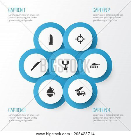 Combat Icons Set. Collection Of Cutter, Ordnance, Bombshell And Other Elements