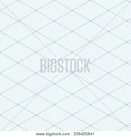 White isometric blueprint grid seamless pattern background texture. Vector illustration