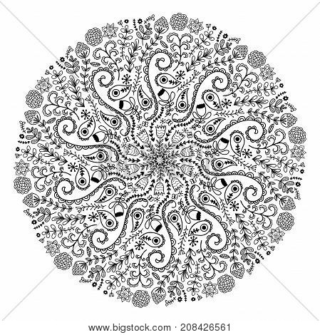 Vector Indian ornament, kaleidoscopic floral pattern, mandala. Set of nine ornament lace. ornamental round lace pattern, circle background with many details, looks like crocheting handmade lace