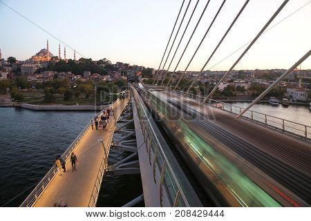 Golden Horn Metro Bridge In Istanbul, Turkey