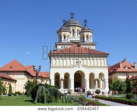 ALBA IULIA, ROMANIA - JUNE 18 : People visiting Orthodox Cathedral in Alba Iulia - Romania