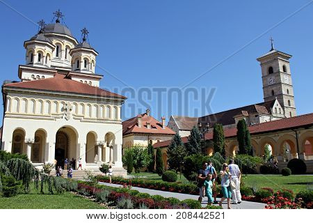 ALBA IULIA, ROMANIA - JUNE 18 : People visiting Orthodox Cathedral in Alba Iulia - Romania