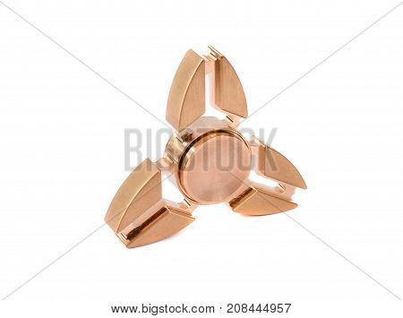 Metallic fidget spiner isolated on white background