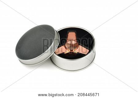 Metallic fidget spiner isolated on white background