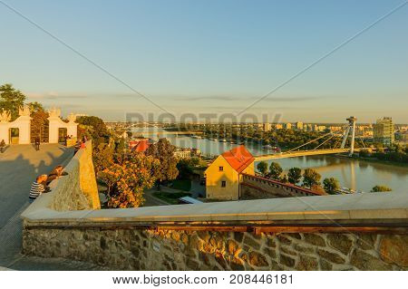 Danube River And Snp Bridge, Bratislava