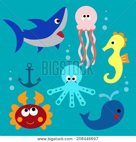 colorful fish cartoon seamless vector pattern funny fish samless pattern on isolated turquoise background
