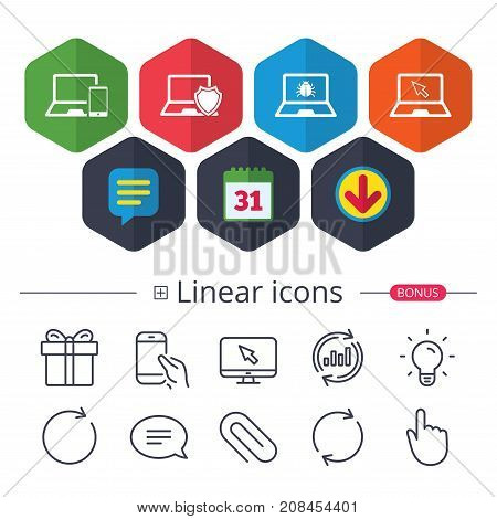 Notebook Laptop Pc Icons. Virus Or Software Bug.
