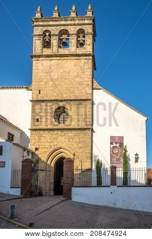 RONDA,SPAIN - SEPTEMBER 29,2017 - View at the church of Padre Jesus in Ronda. Ronda is a city in the Spanish province of Malaga.