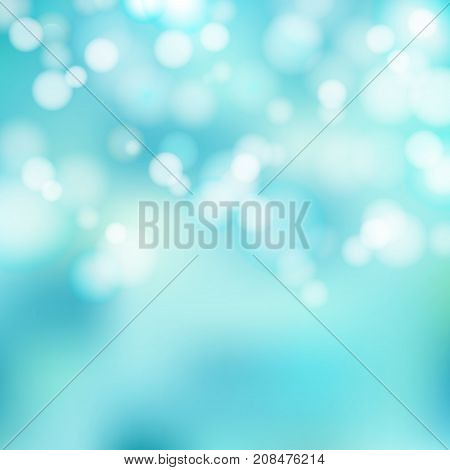 Bokeh blue and white Sparkling Lights Festive background with texture. Abstract Christmas twinkled bright defocused. Winter Card or invitation. Vector illustration