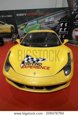 CRACOW POLAND - MAY 20 2017: Ferrari 812 Superfast displayed at MOTO SHOW in Cracow Poland. Exhibitors present most interesting aspects of the automotive industry