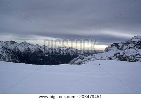 landscape from cazzola peak in italy during winter