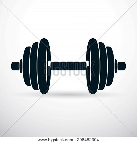 Dumbbell vector illustration isolated on white composed with disc weight. Sport equipment for weight lifting and cross fit training.