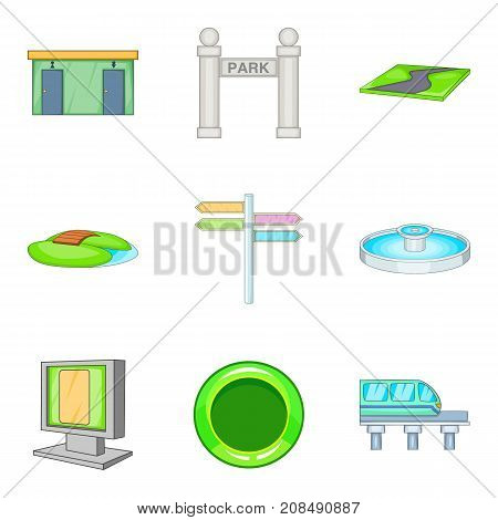 Public place icons set. Cartoon set of 9 public place vector icons for web isolated on white background
