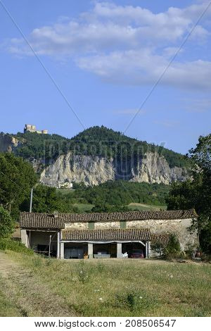 The road to San Leo (Forli Cesena Emilia Romagna italy). Country landscape at summer