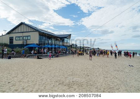 Melbourne, Australia - February 11, 2017: Edithvale Life Saving Club building. Club volunteers patrol Edithvale Beach.